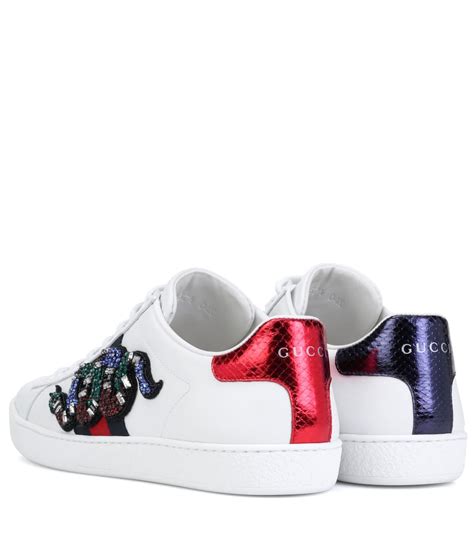 gucci snake embroidered sneakers|gucci ace embellished leather sneakers.